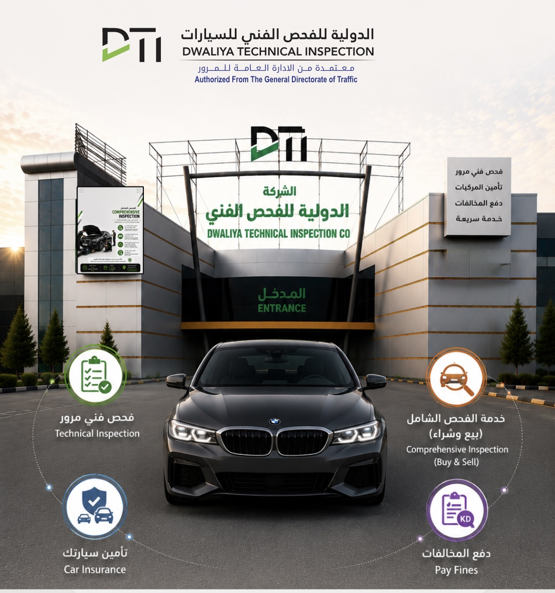 واجهة مركز الشركة الدولية للفحص الفني للسيارات DTI